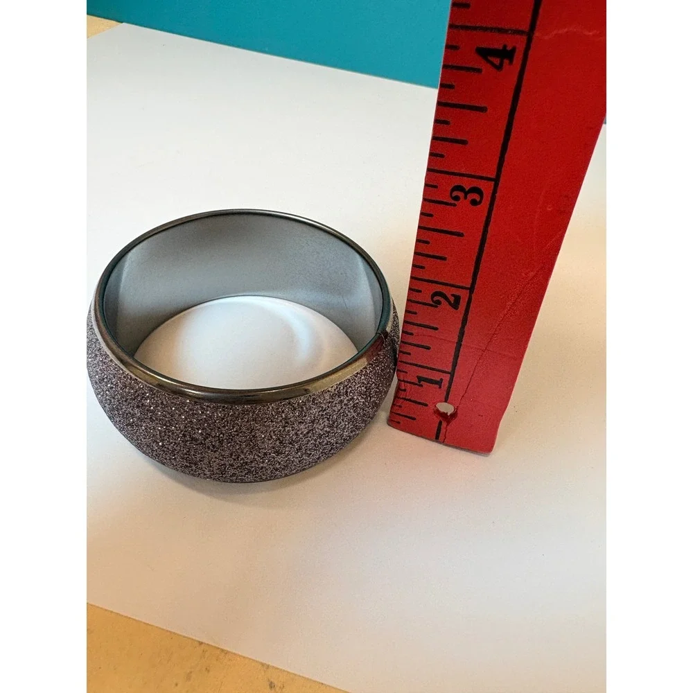 Purple‎ Glitter Chunky Bangle Bracelet Wide Gunmetal Tone Metal Sparkle